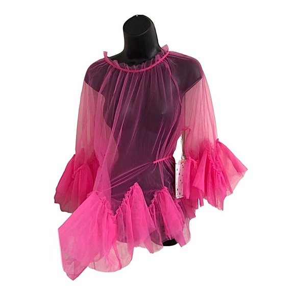 Maeve style Pink sheer tulle‎ blouse tunic mini dress top size Large new - Picture 10 of 15